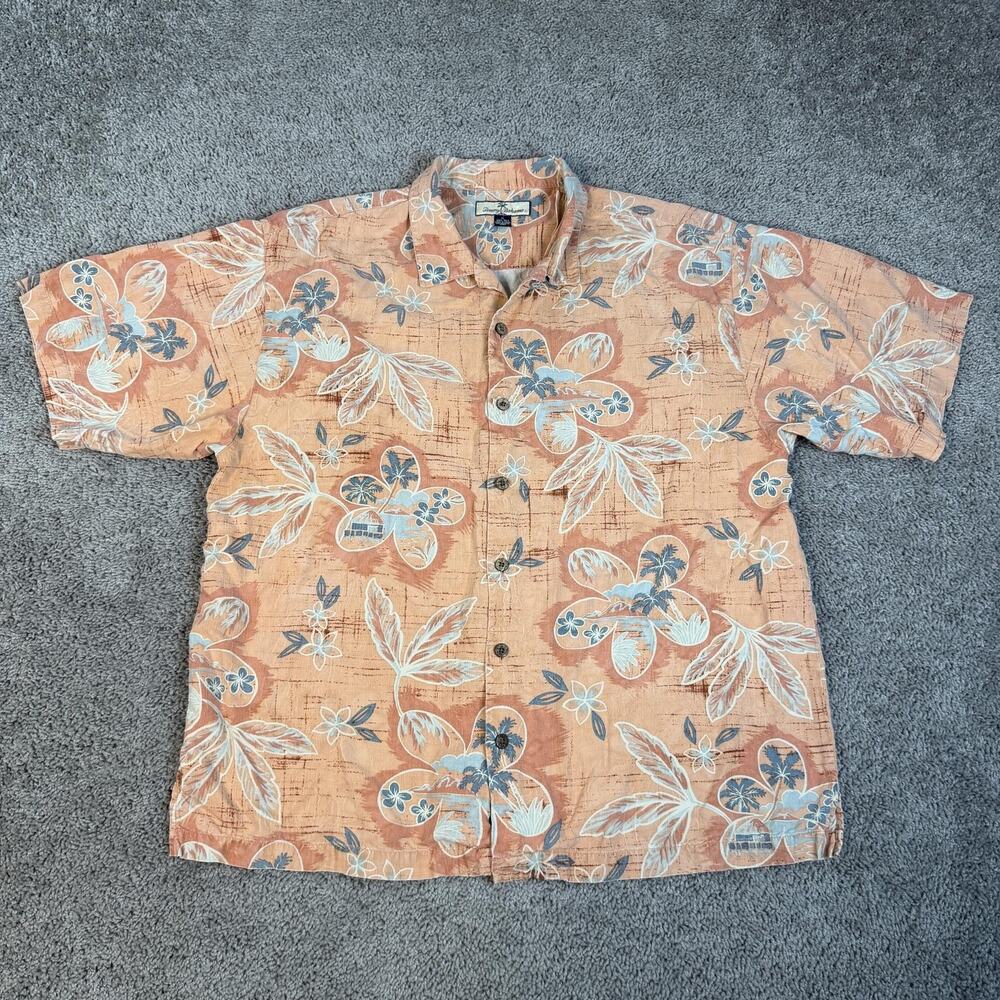 Tommy Bahama Shirt Mens XL Orange Short Sleeve Button Up Silk Hawaiian Relaxed